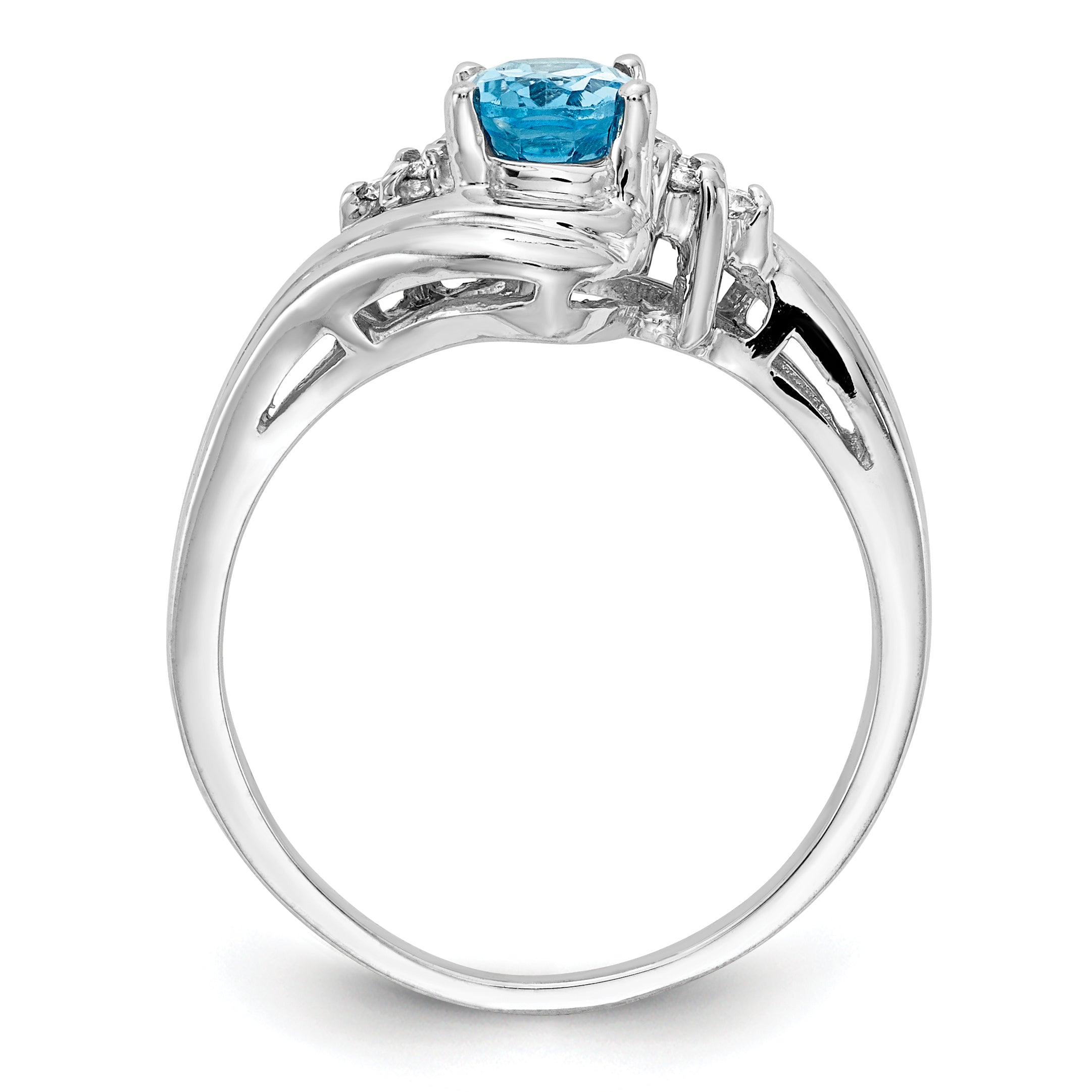 14k White Gold 7x5mm Oval Blue Topaz AA Diamond ring