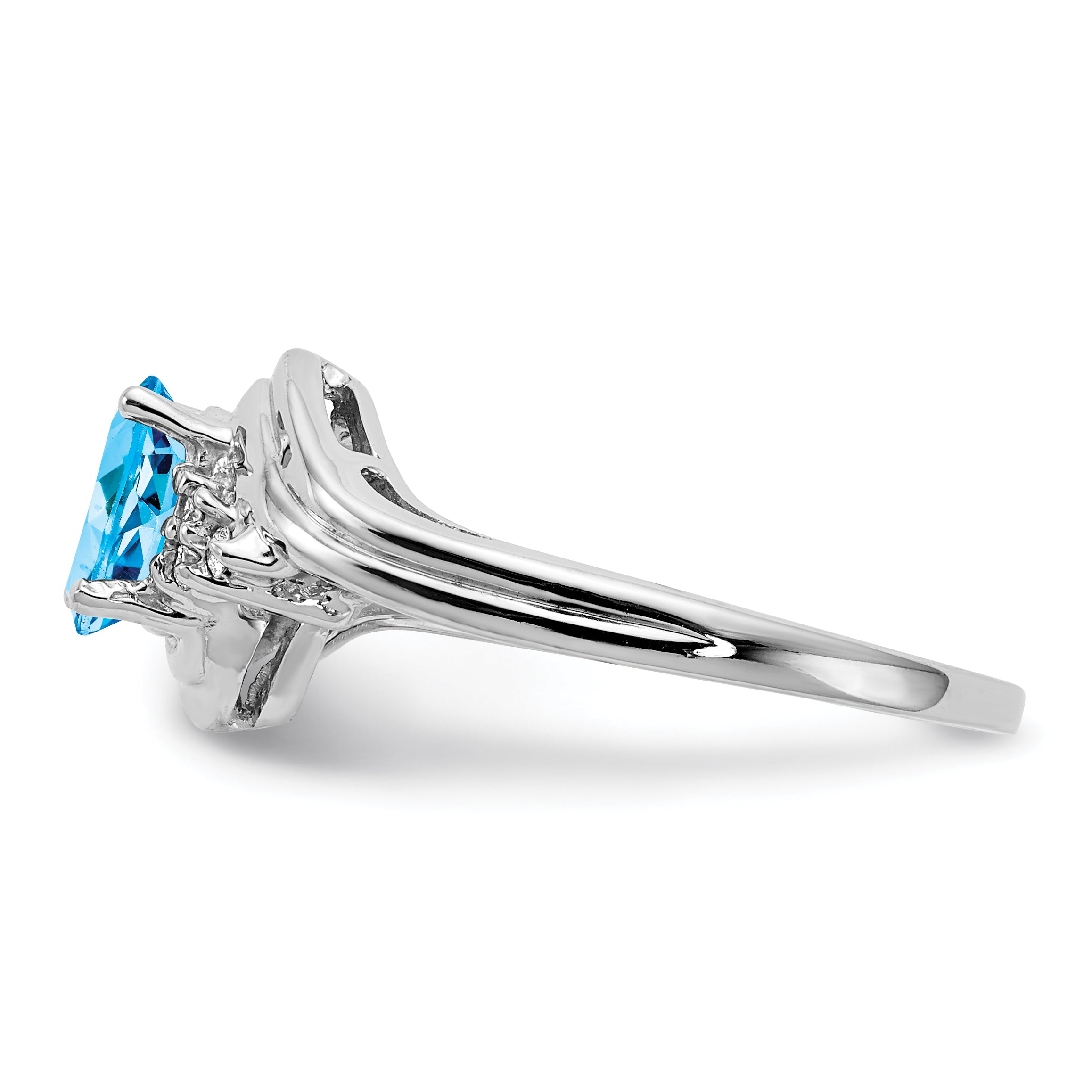 14k White Gold 7x5mm Oval Blue Topaz AA Diamond ring
