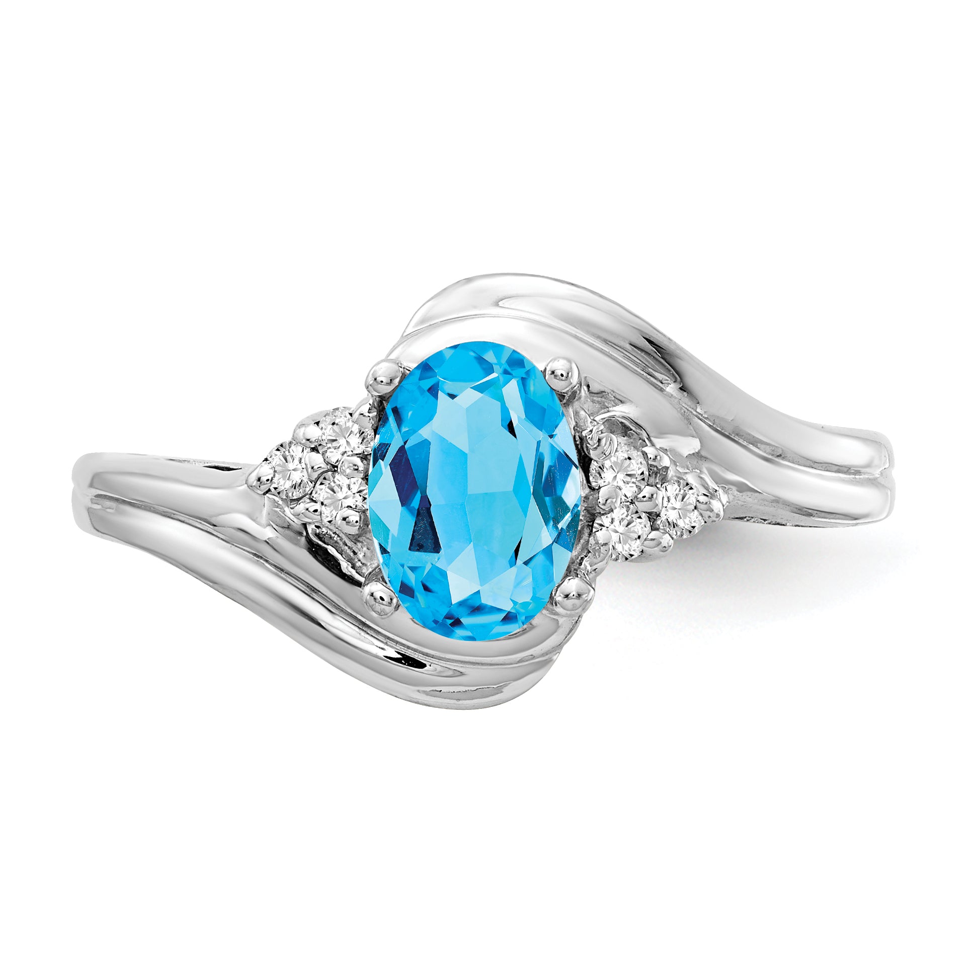 14k White Gold 7x5mm Oval Blue Topaz AA Diamond ring