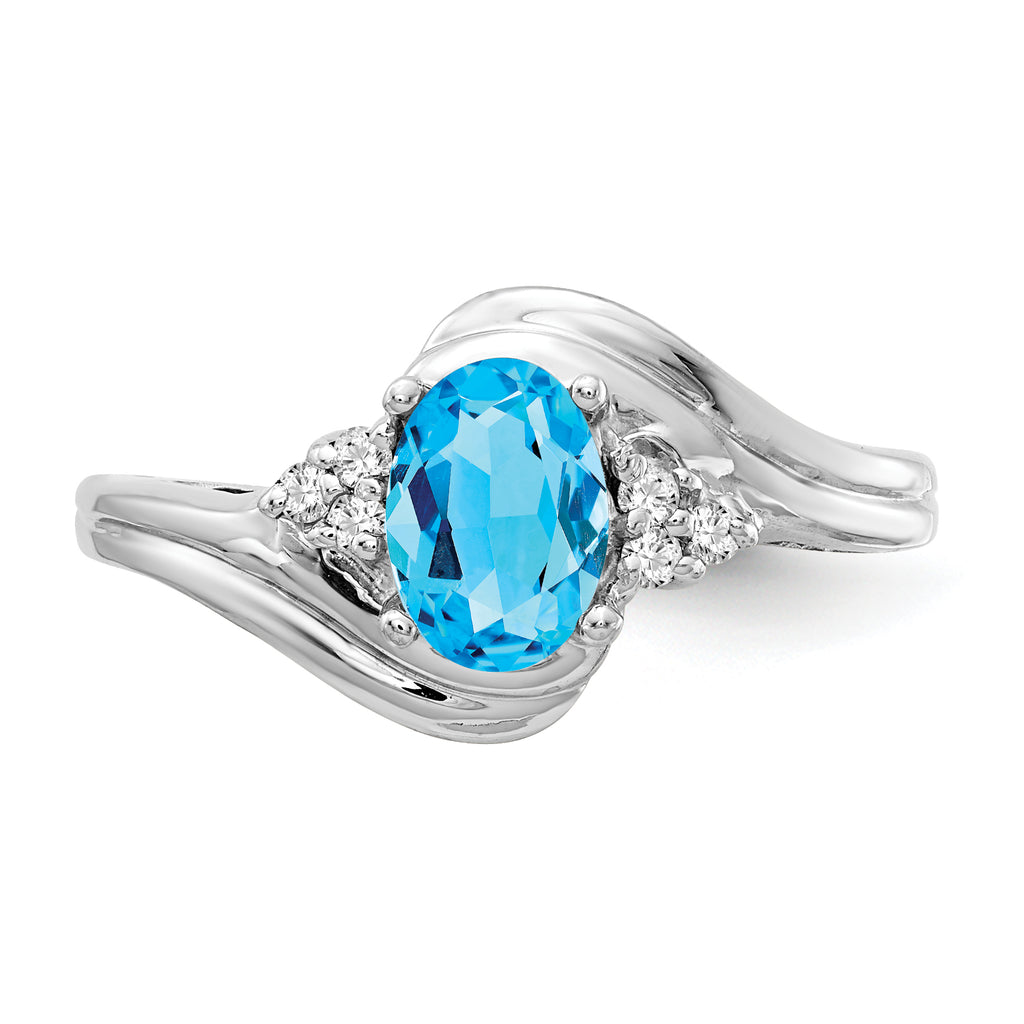 14k White Gold 7x5mm Oval Blue Topaz AA Diamond ring