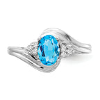 14k White Gold 7x5mm Oval Blue Topaz AA Diamond ring