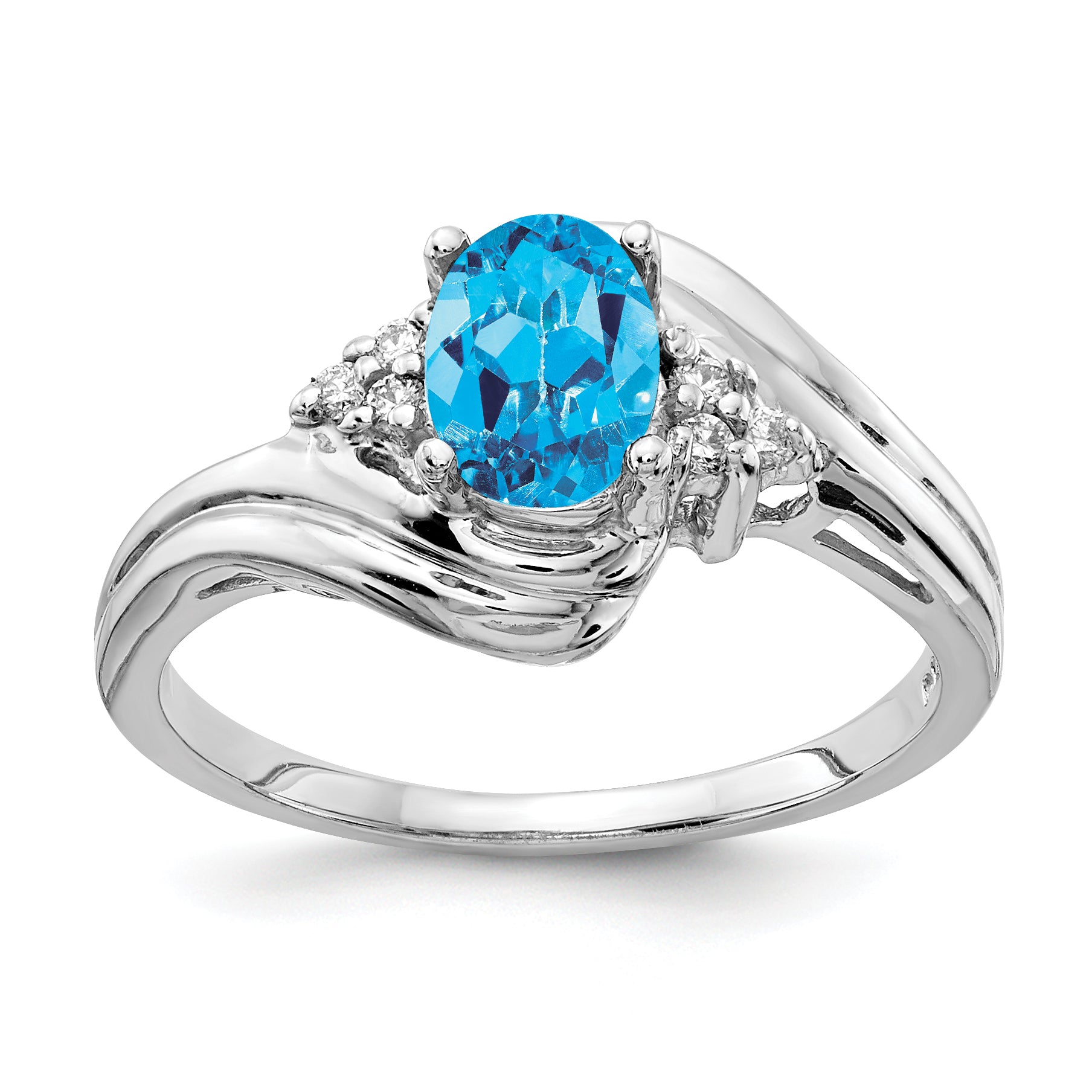 14k White Gold 7x5mm Oval Blue Topaz AA Diamond ring Main image