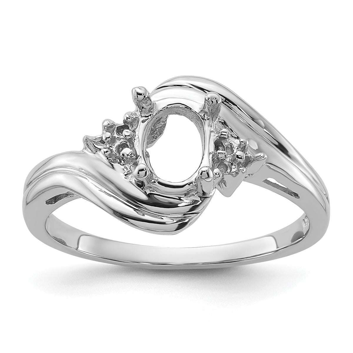 14k White Gold Diamond / 7x5mm Oval Gemstone Ring Mounting (No Stone Included)