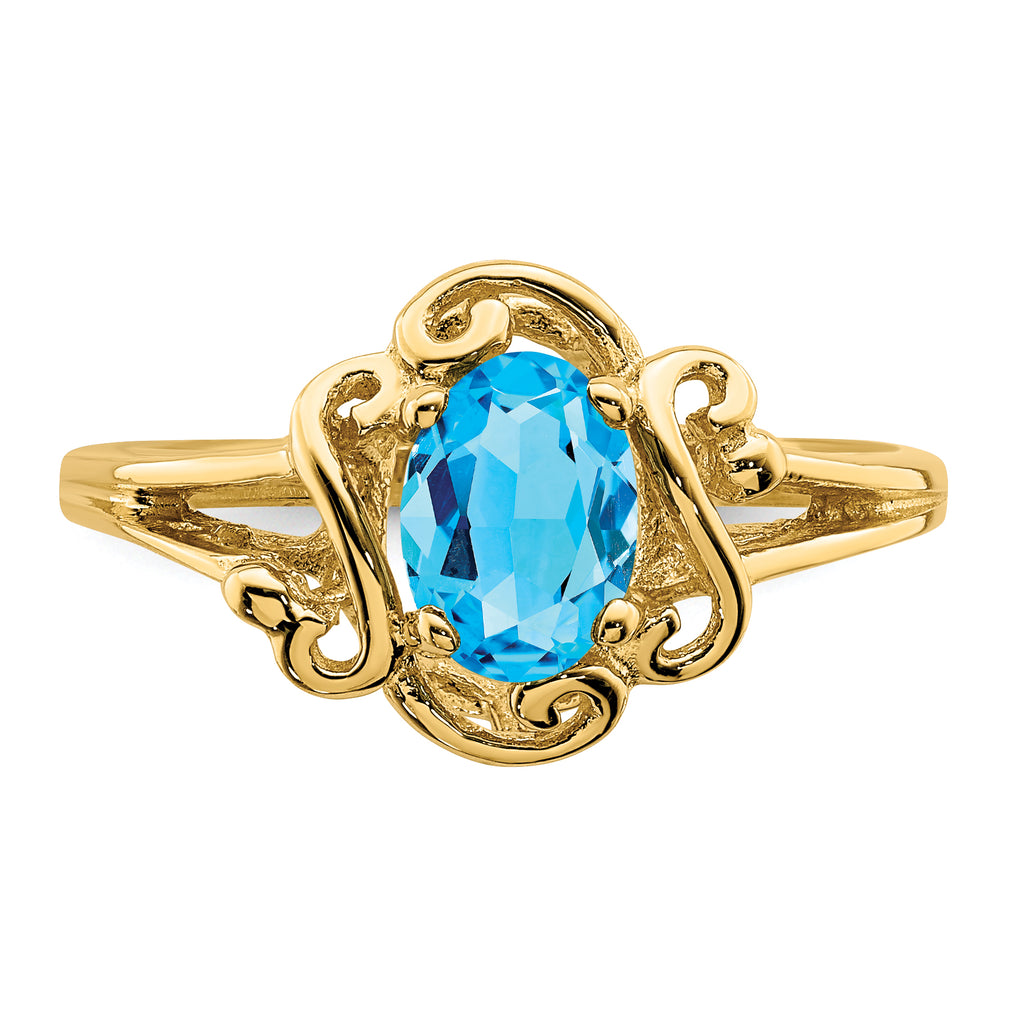 14k 7x5mm Oval Blue Topaz ring