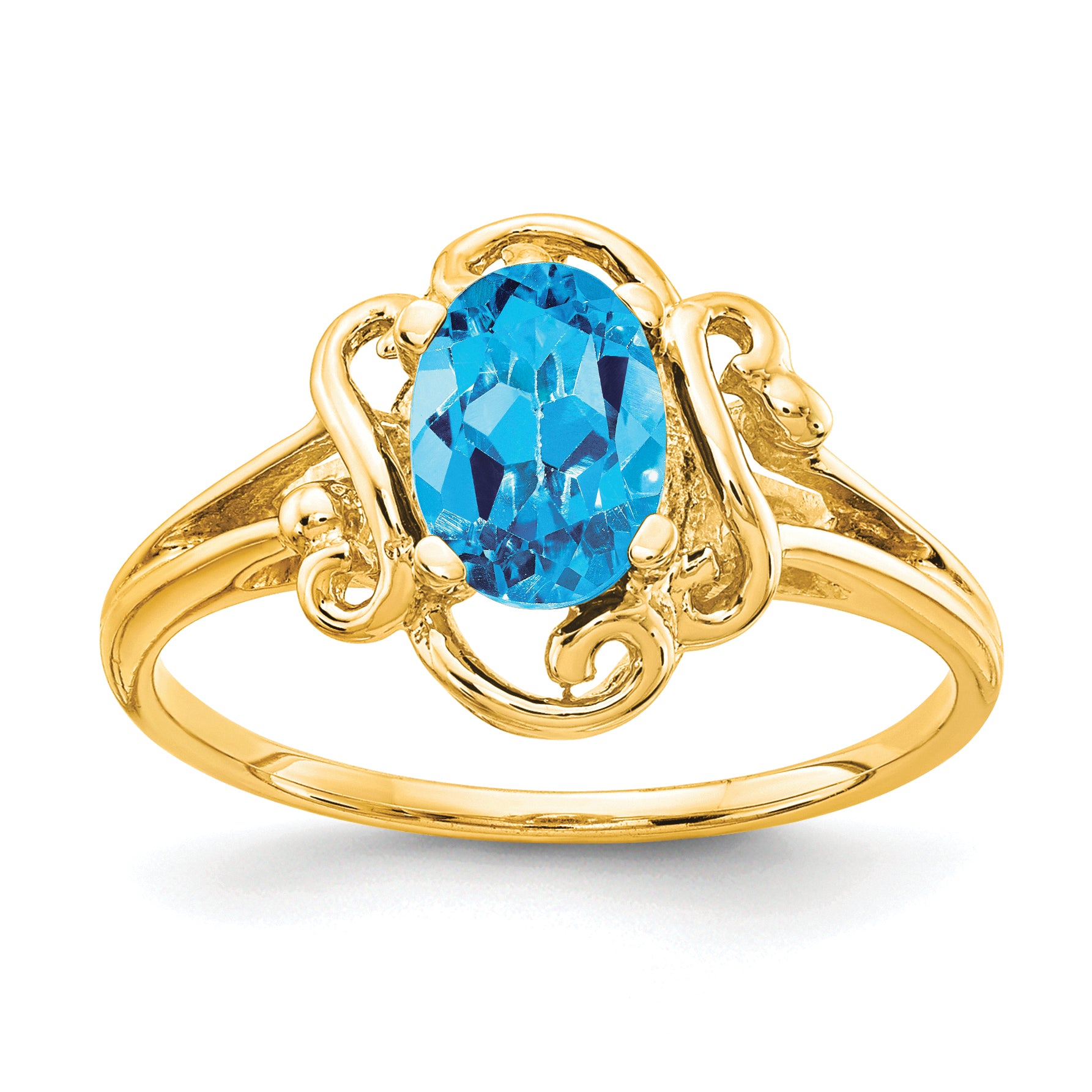 14k 7x5mm Oval Blue Topaz ring Main image