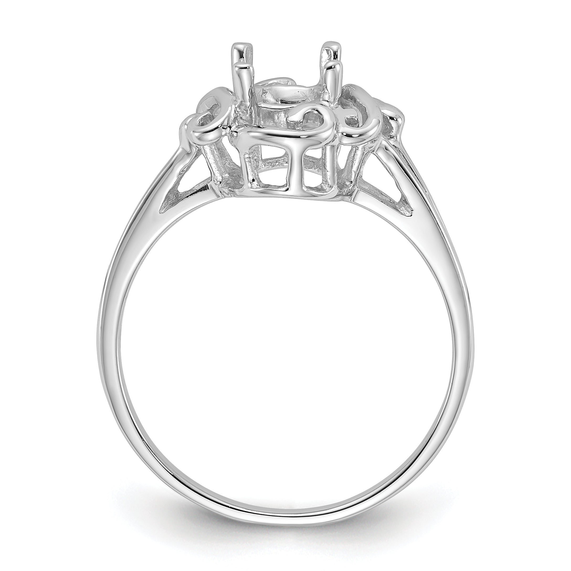 14k White Gold Polished 7x5 Oval Gemstone Ring Mounting (No Stone Included)