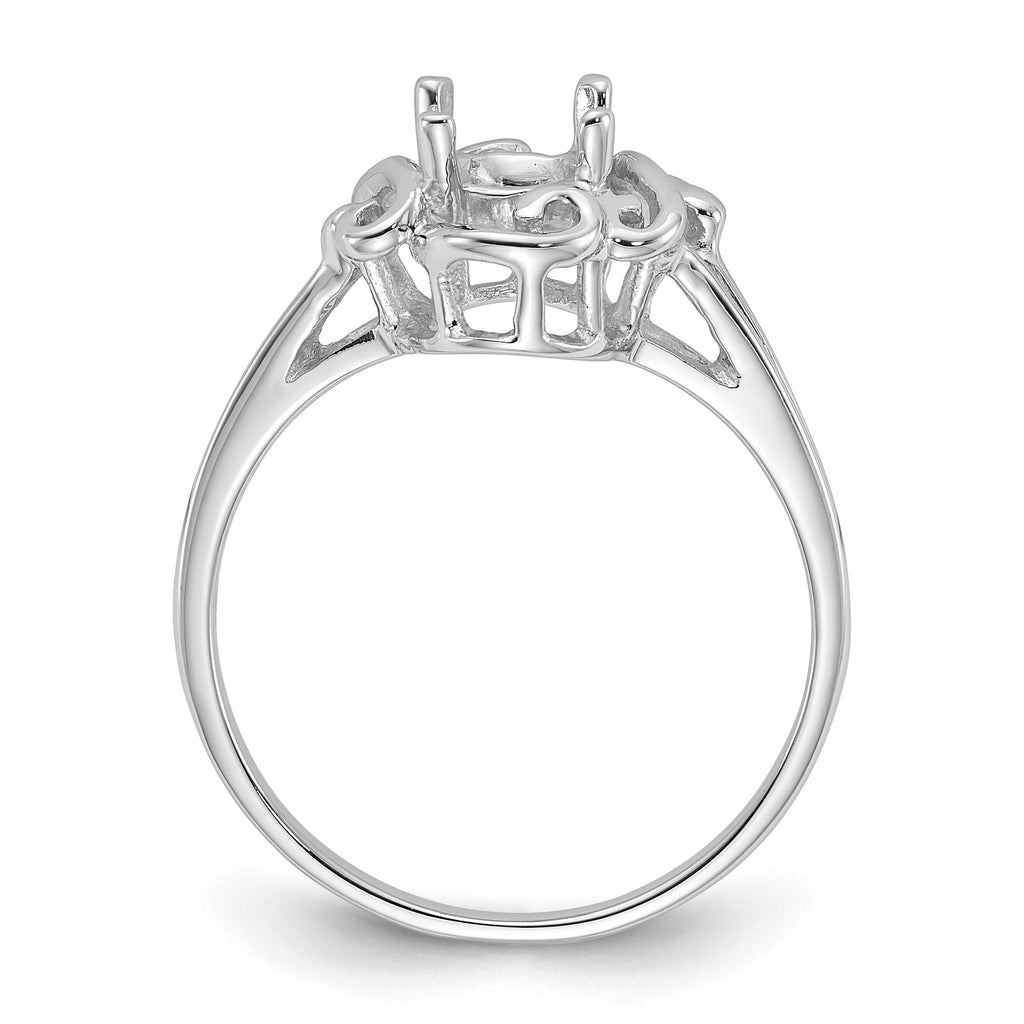 14k White Gold Polished 7x5 Oval Gemstone Ring Mounting (No Stone Included)