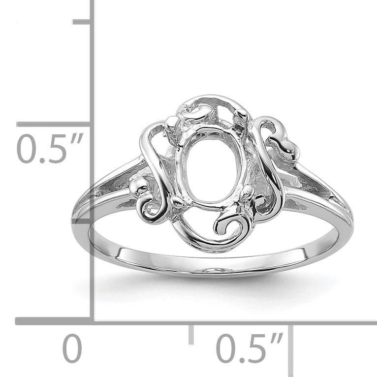 14k White Gold Polished 7x5 Oval Gemstone Ring Mounting (No Stone Included)