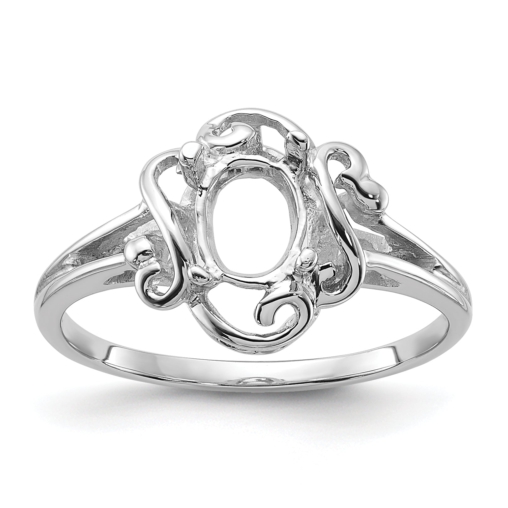 14k White Gold Polished 7x5 Oval Gemstone Ring Mounting (No Stone Included)