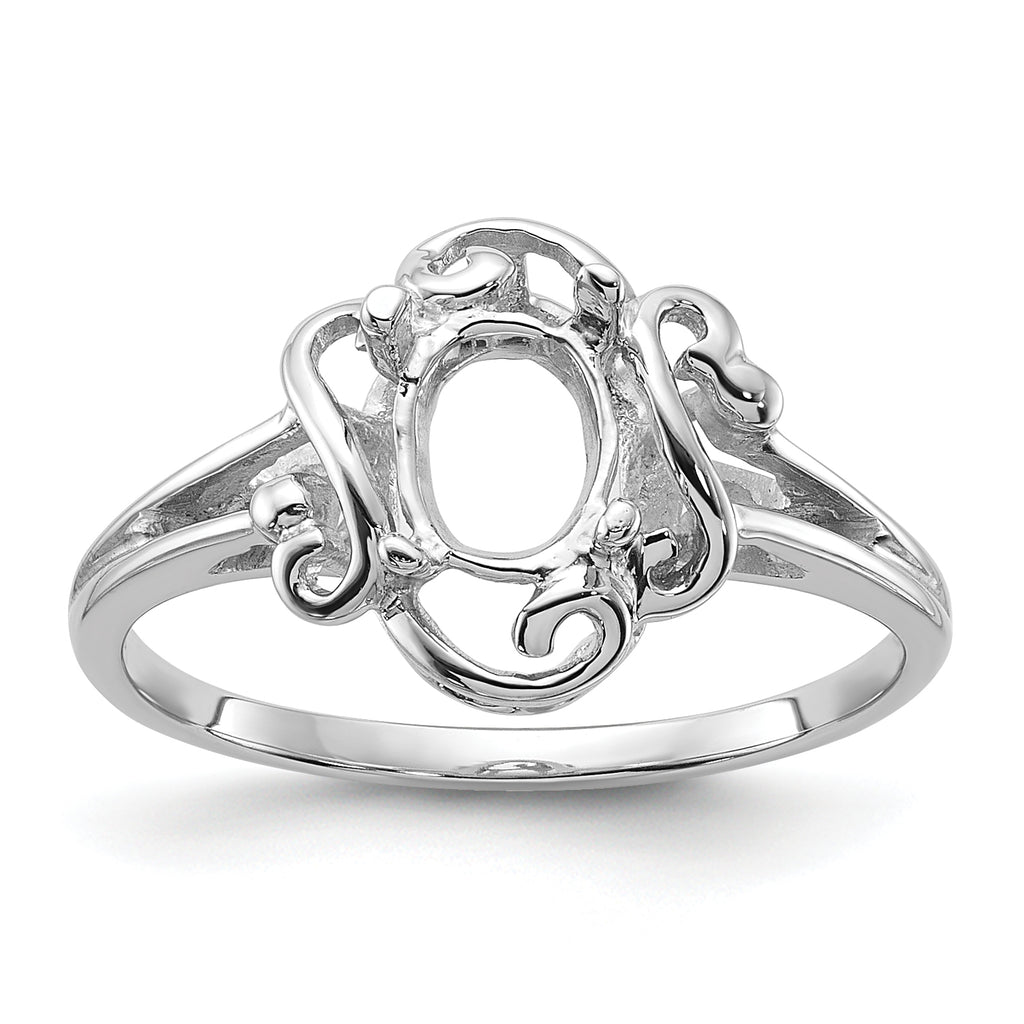 14k White Gold Polished 7x5 Oval Gemstone Ring Mounting (No Stone Included)