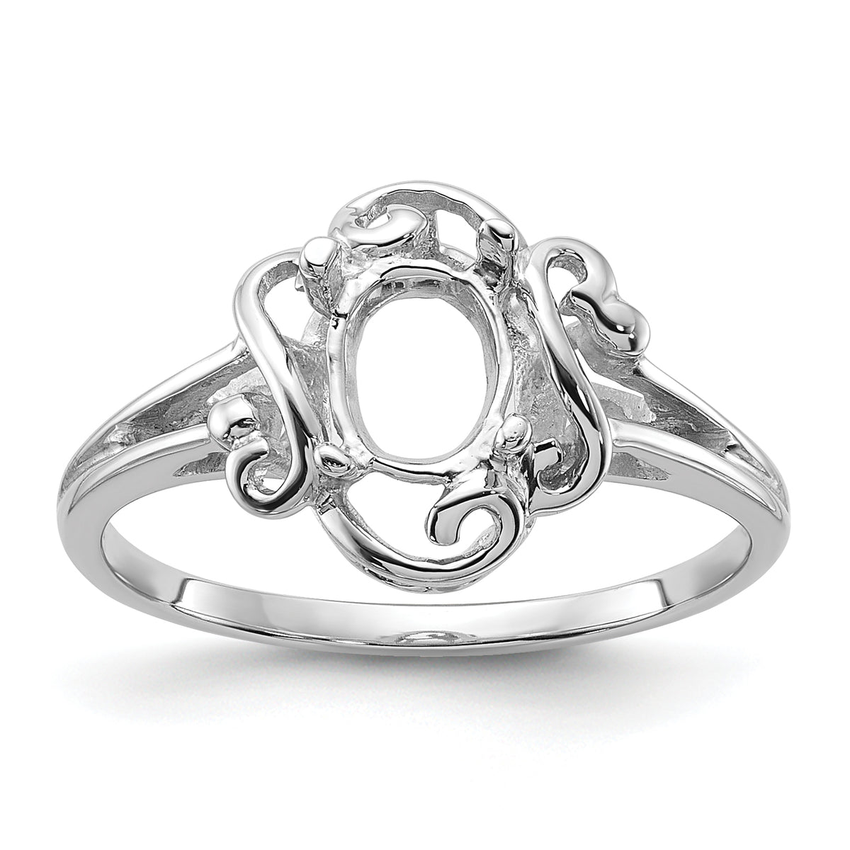 14k White Gold Polished 7x5 Oval Gemstone Ring Mounting (No Stone Included)
