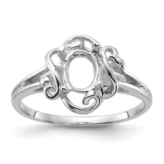 14k White Gold Polished 7x5 Oval Gemstone Ring Mounting (No Stone Included)