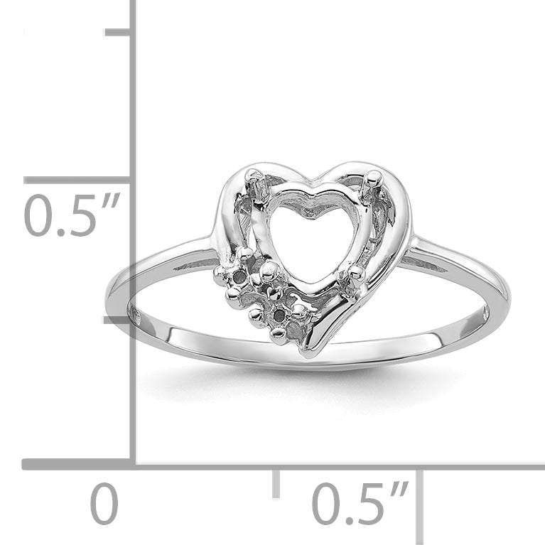 14k White Gold Polished .03ct. Diamond & 6mm Heart Gemstone Ring Mounting (No Stone Included)