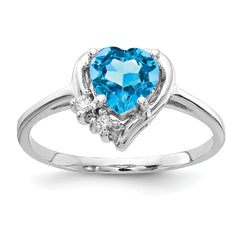 14k White Gold Blue Topaz Diamond ring