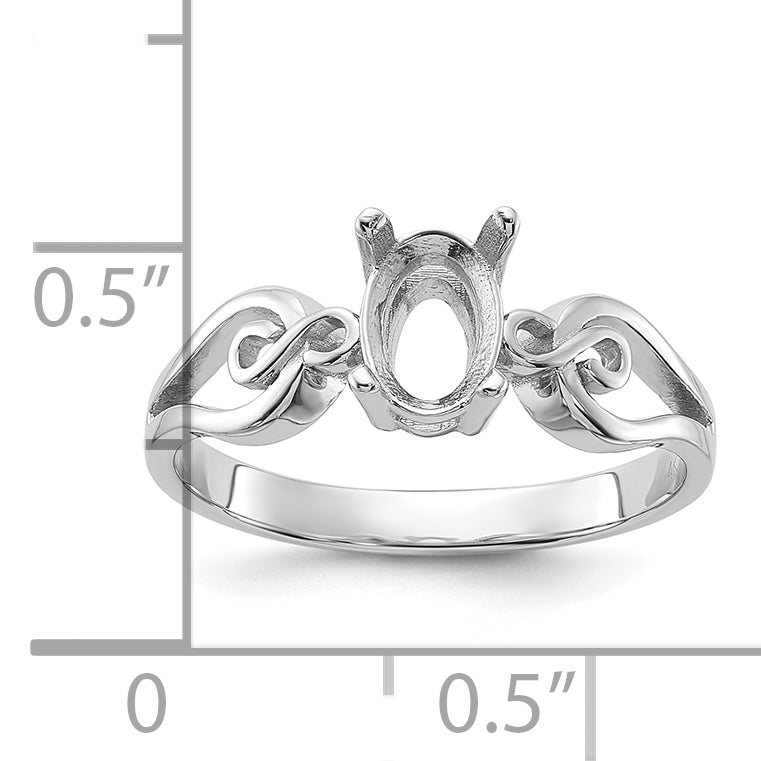 14k White Gold Polished7x5Oval Gemstone Ring Mounting (No Stone Included)