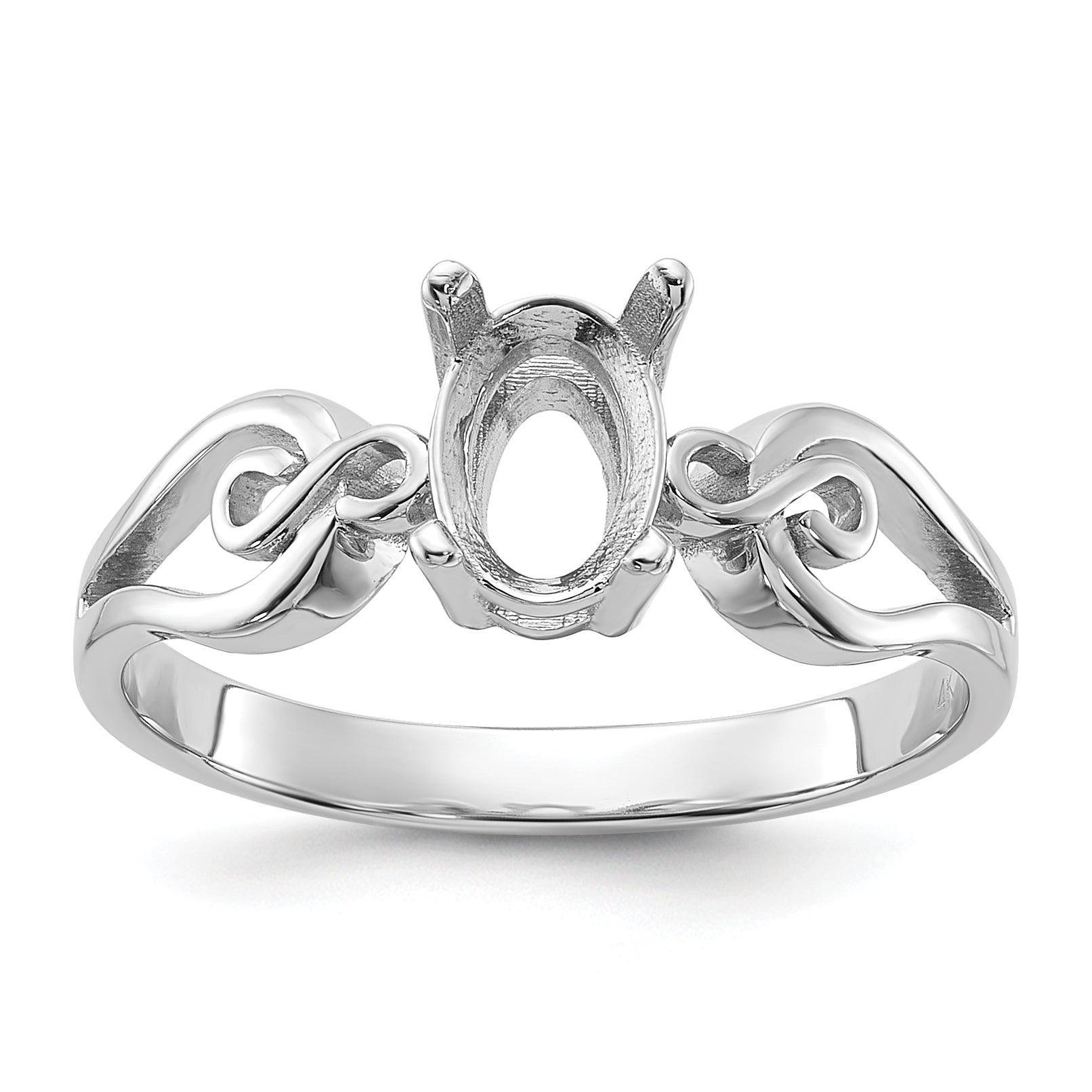 14k White Gold Polished7x5Oval Gemstone Ring Mounting (No Stone Included) Main image