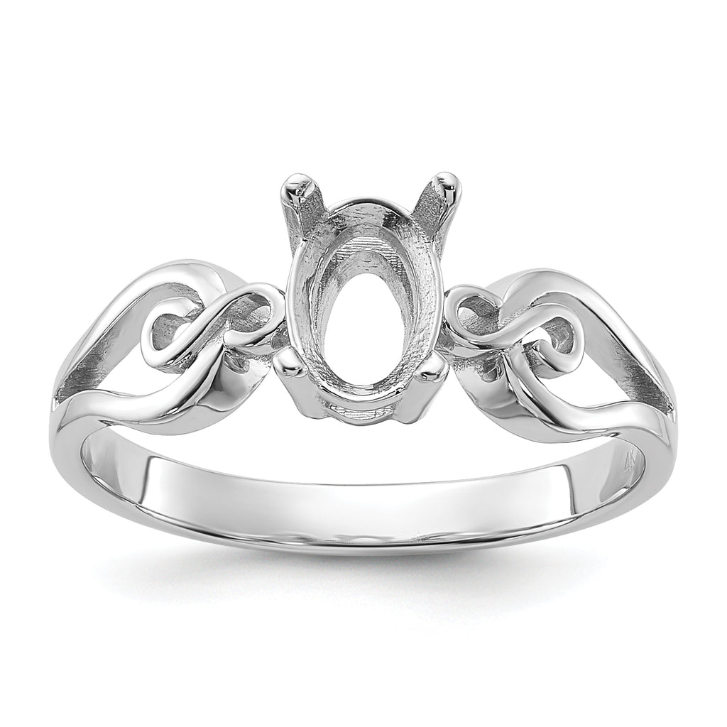 14k White Gold Polished7x5Oval Gemstone Ring Mounting (No Stone Included)