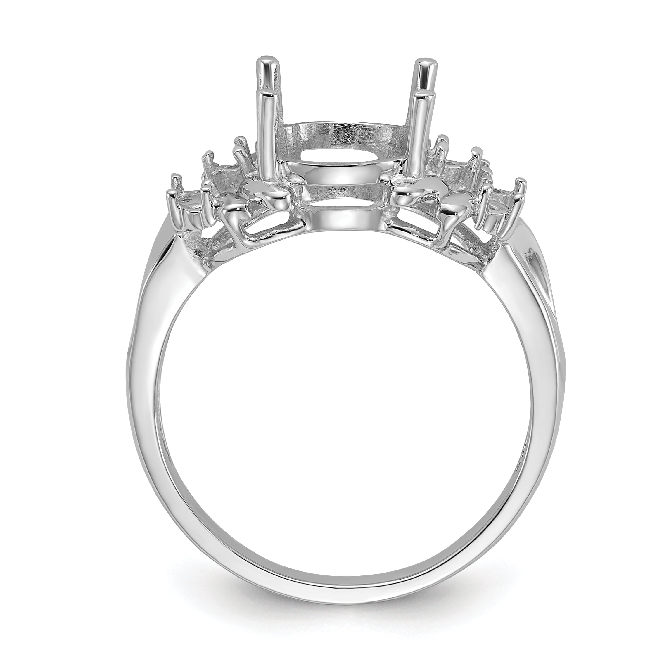 14k White Gold Polished .11ct. Diamond & 10x8 Oval Gemstone Ring Mounting (No Stone Included)