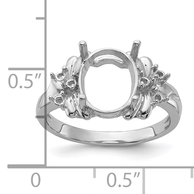 14k White Gold Polished .11ct. Diamond & 10x8 Oval Gemstone Ring Mounting (No Stone Included)
