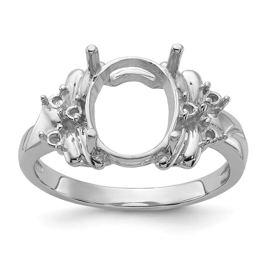 14k White Gold Polished .11ct. Diamond & 10x8 Oval Gemstone Ring Mounting (No Stone Included)