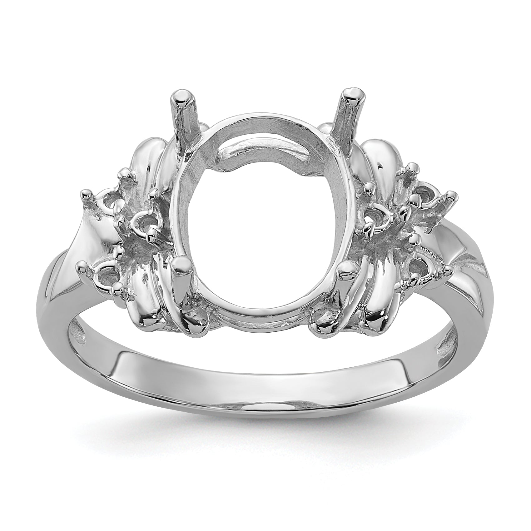 14k White Gold Polished .11ct. Diamond & 10x8 Oval Gemstone Ring Mounting (No Stone Included)