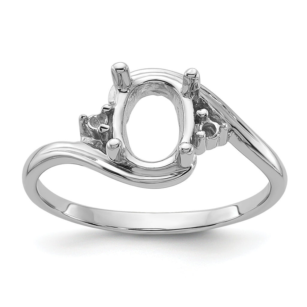 14k White Gold .03ct. Diamond / 8x6 Oval Gemstone Ring Mounting (No Stone Included)