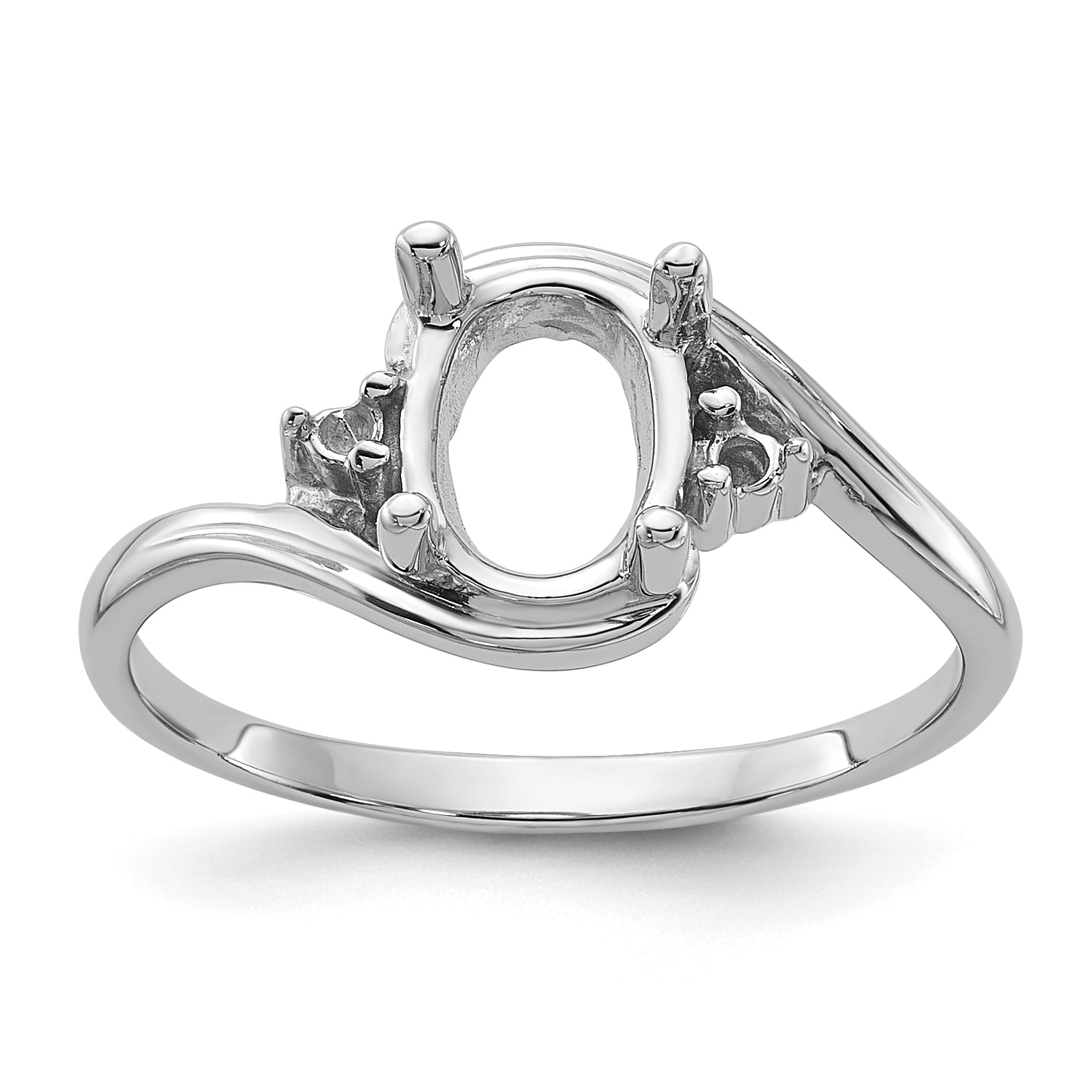 14k White Gold .03ct. Diamond / 8x6 Oval Gemstone Ring Mounting (No Stone Included)