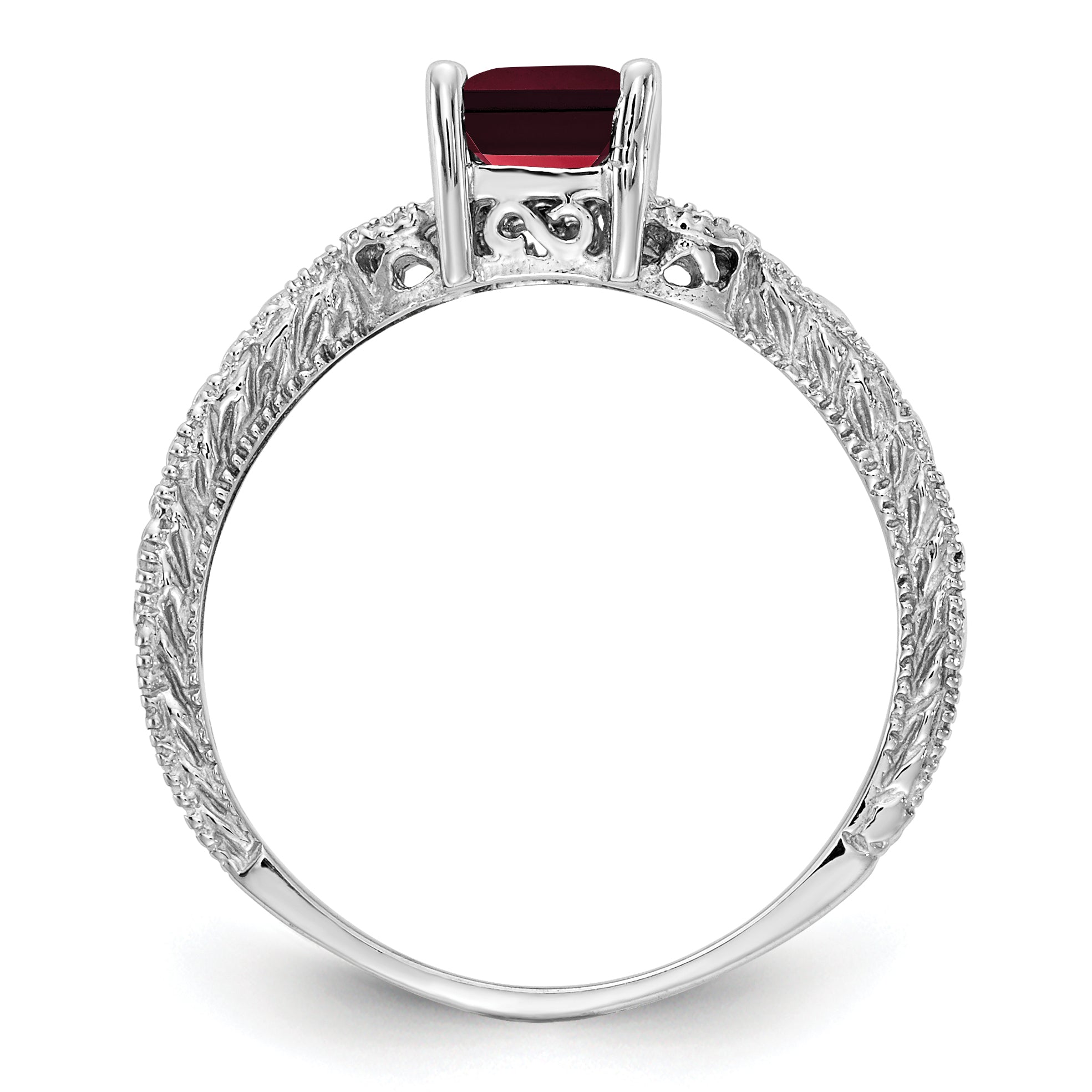 14k White Gold 7x5mm Garnet & AA Diamond Ring Secondary image