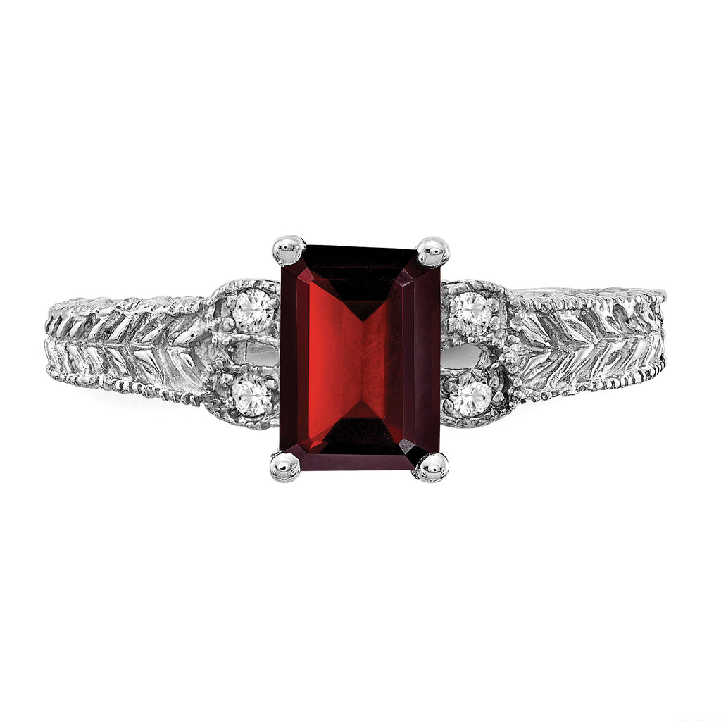 14k White Gold 7x5mm Garnet & AA Diamond Ring