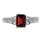 14k White Gold 7x5mm Garnet & AA Diamond Ring