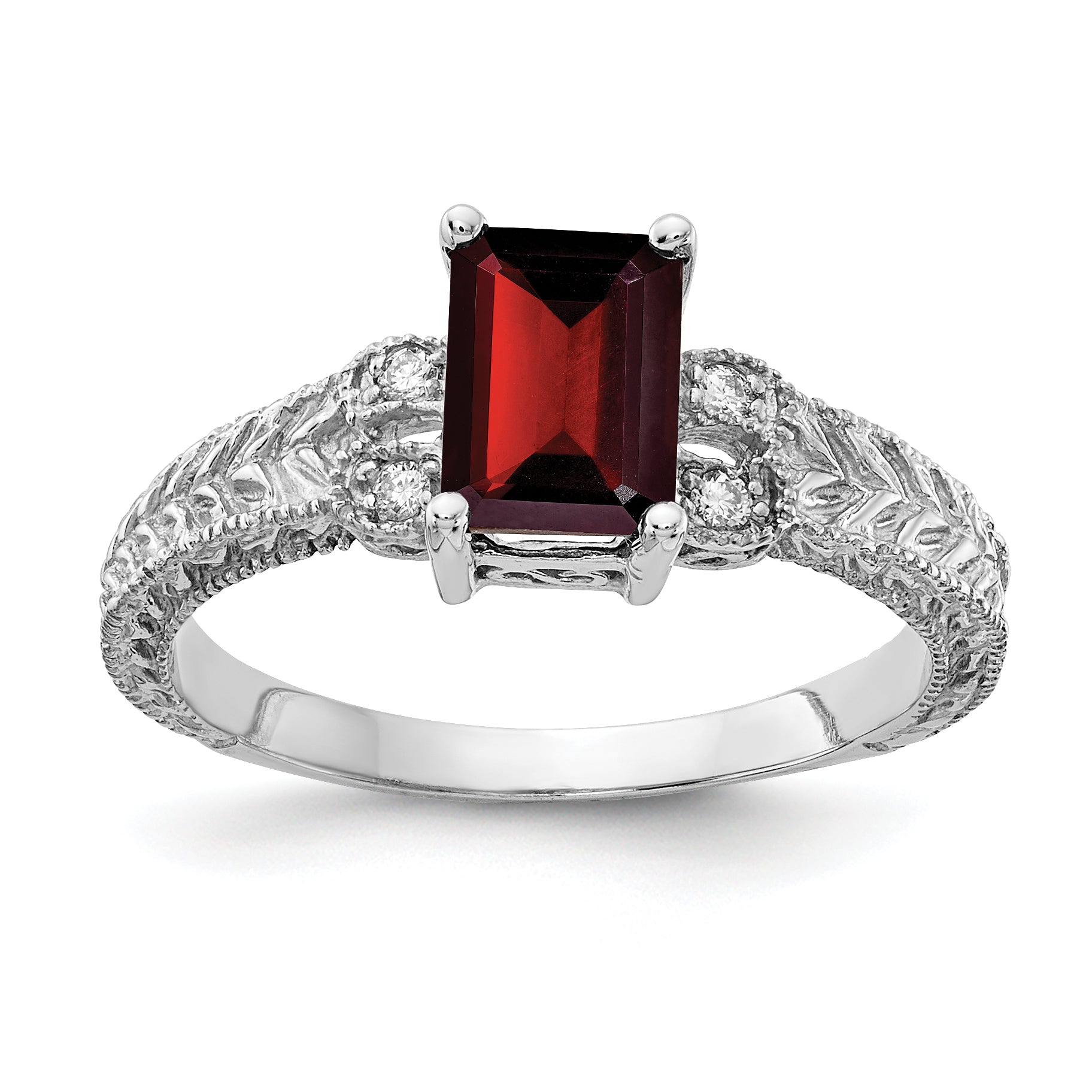 14k White Gold 7x5mm Garnet & AA Diamond Ring Main image