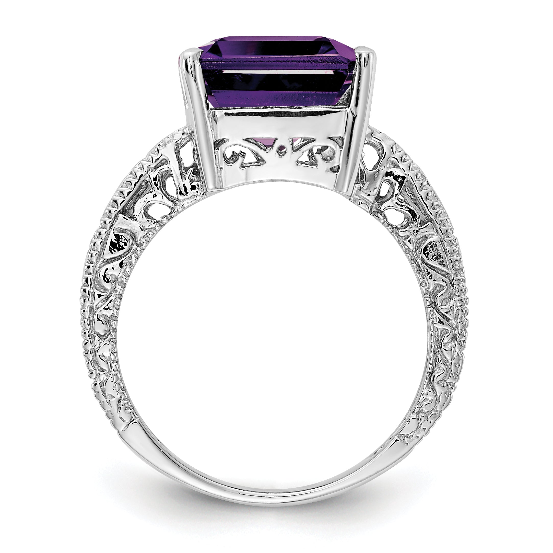14k White Gold 12x10mm Emerald Cut Amethyst AA Diamond ring Secondary image