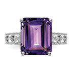 14k White Gold 12x10mm Emerald Cut Amethyst AA Diamond ring