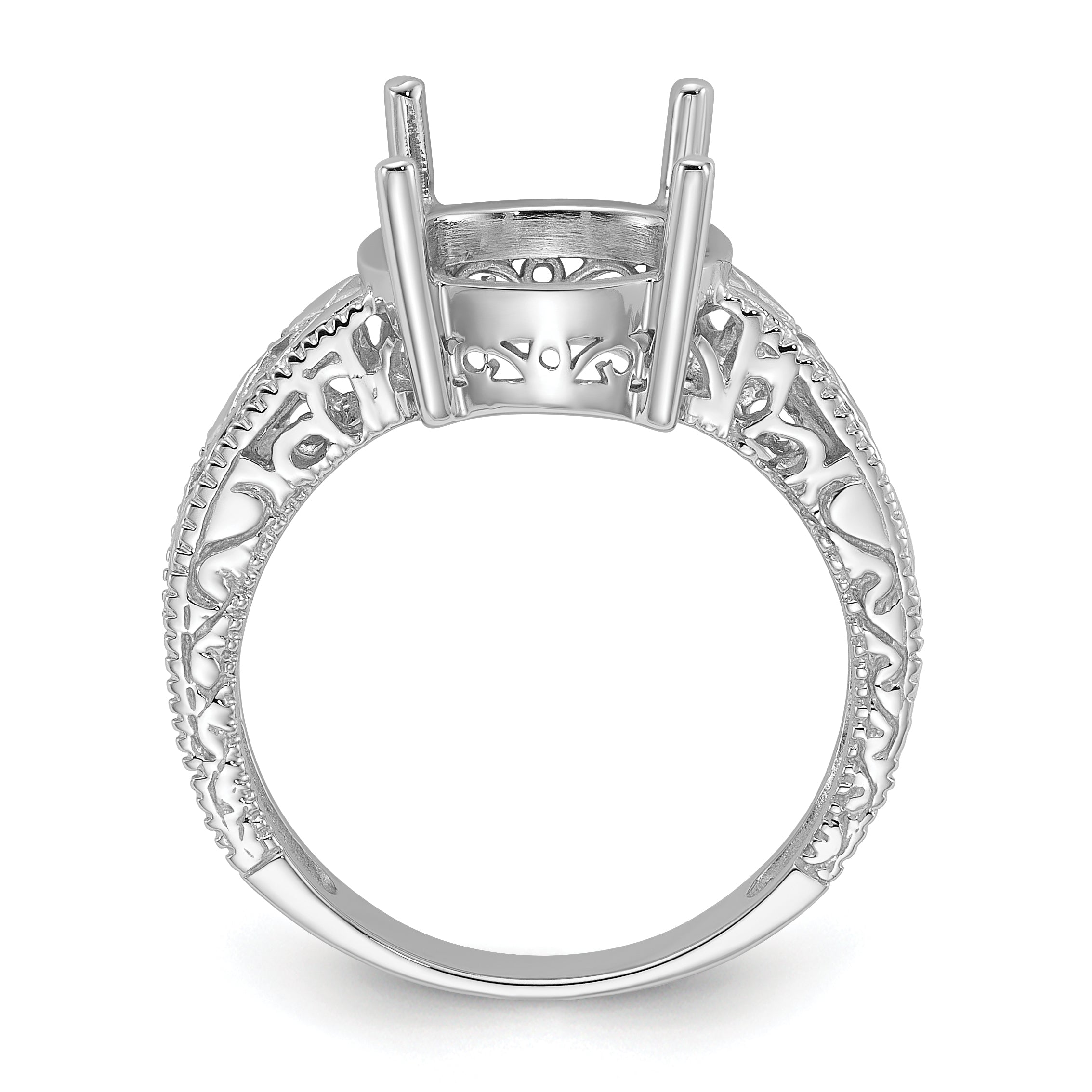 14k White Gold .02ct. Diamond & 12x10 Oval Gemstone Ring Mounting (No Stone Included) Secondary image
