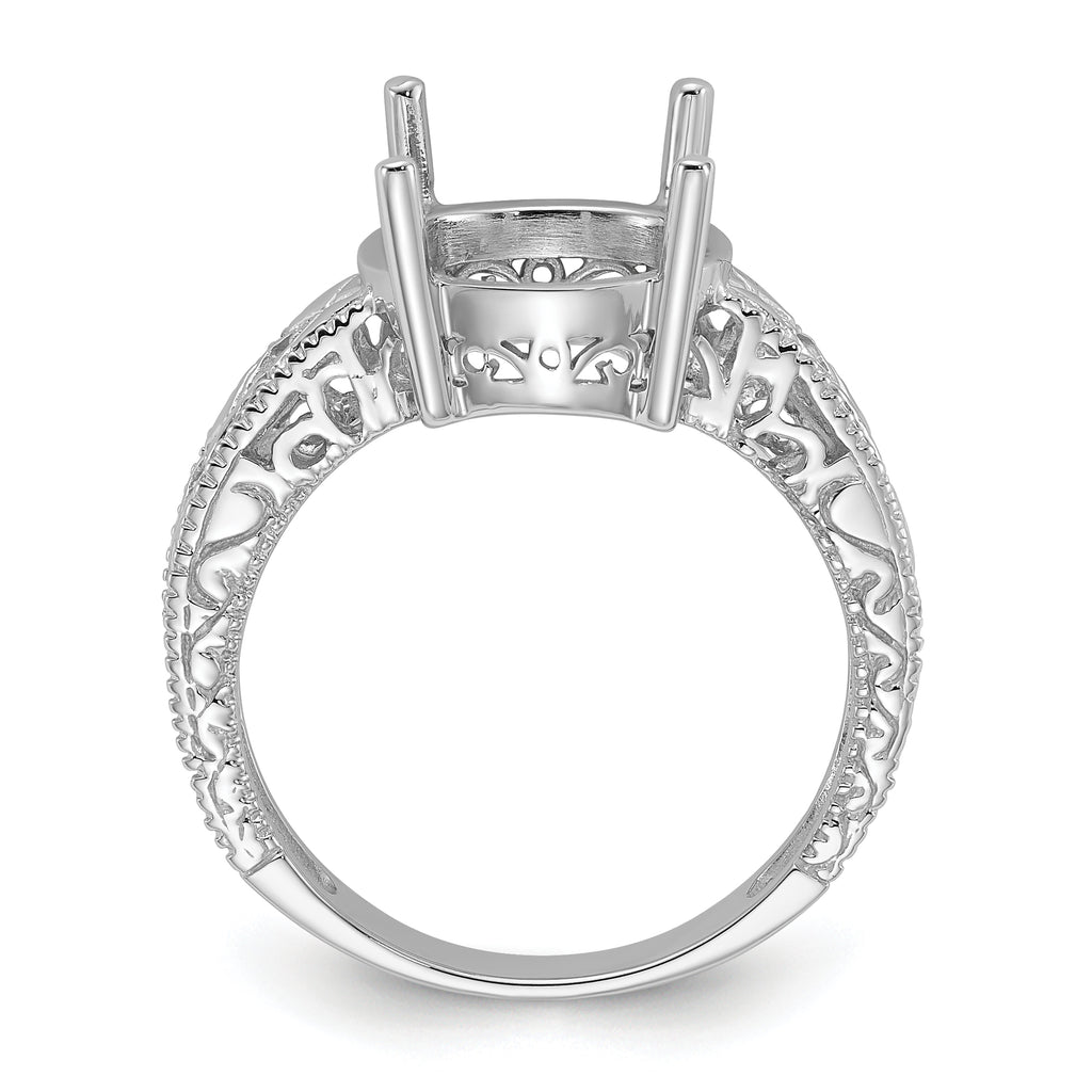 14k White Gold .02ct. Diamond & 12x10 Oval Gemstone Ring Mounting (No Stone Included)