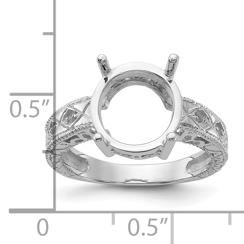 14k White Gold .02ct. Diamond & 12x10 Oval Gemstone Ring Mounting (No Stone Included)