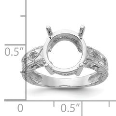 14k White Gold .02ct. Diamond & 12x10 Oval Gemstone Ring Mounting (No Stone Included)