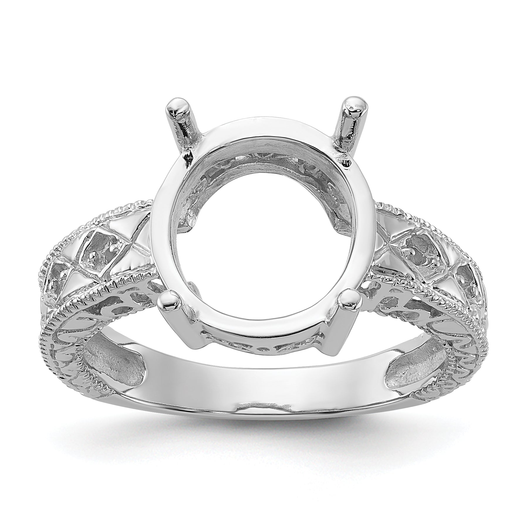 14k White Gold .02ct. Diamond & 12x10 Oval Gemstone Ring Mounting (No Stone Included) Main image