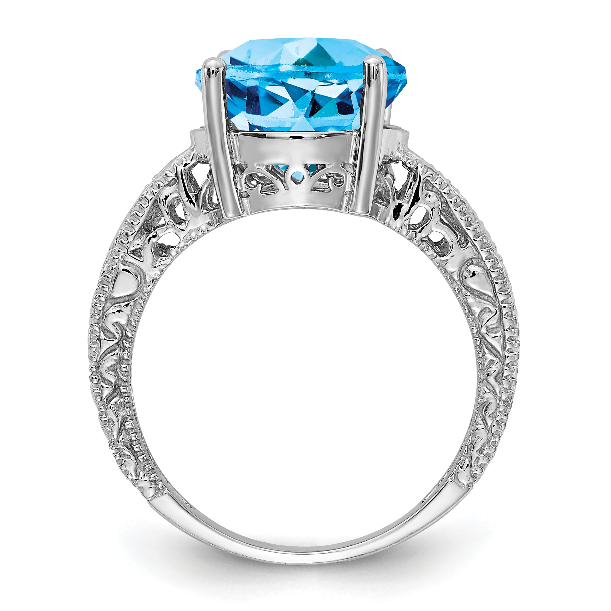 14k White Gold 12x10mm Oval Blue Topaz AA Diamond ring Secondary image