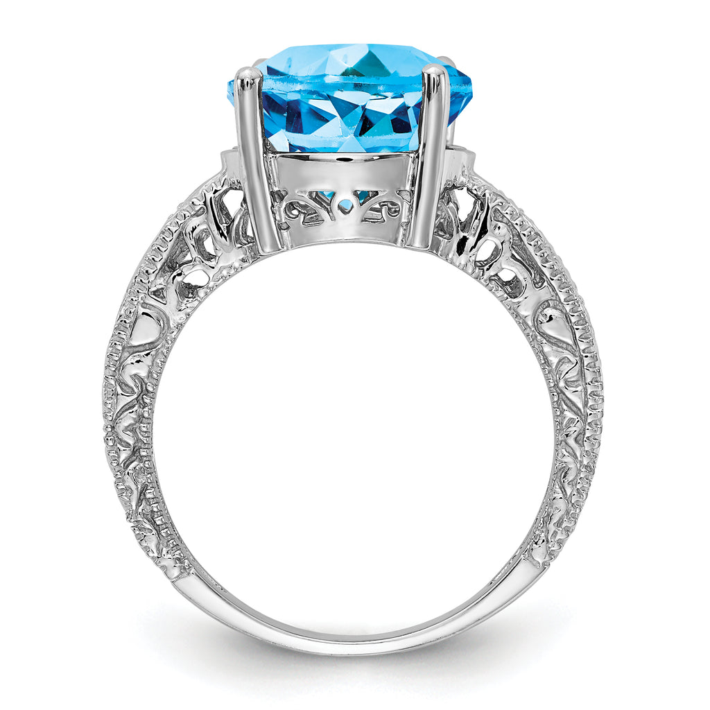 14k White Gold 12x10mm Oval Blue Topaz AA Diamond ring