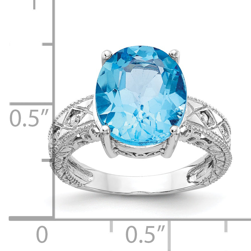 14k White Gold 12x10mm Oval Blue Topaz AA Diamond ring