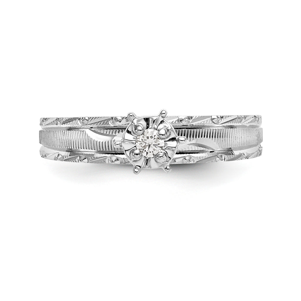 14k White Gold AA Quality 1/20 carat Diamond Trio Complete Engagement Ring