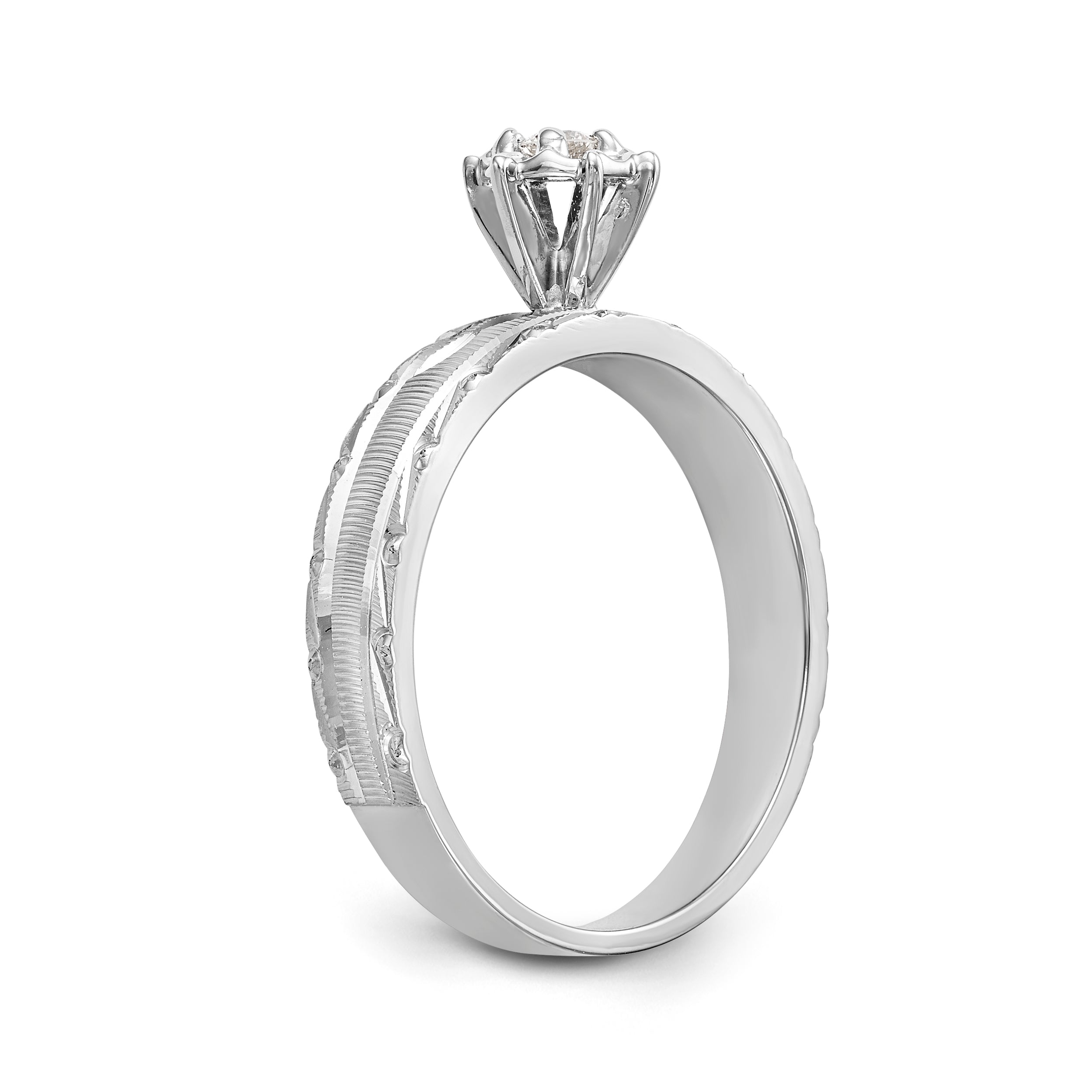 14k White Gold AA Quality 1/20 carat Diamond Trio Complete Engagement Ring