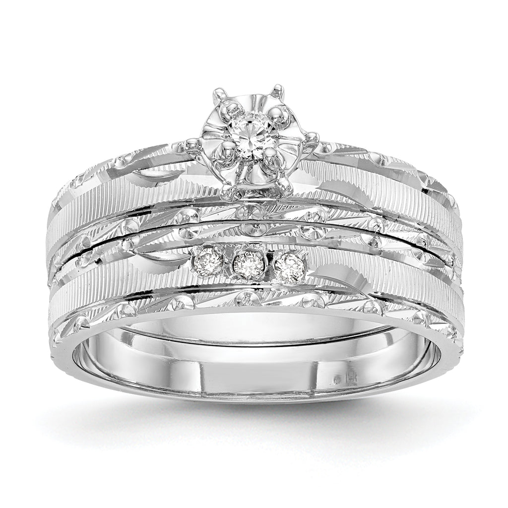 14k White Gold AA Quality 1/20 carat Diamond Trio Complete Engagement Ring