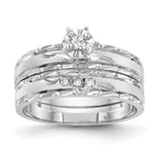14k White Gold AA Quality 1/20 carat Diamond Trio Complete Engagement Ring