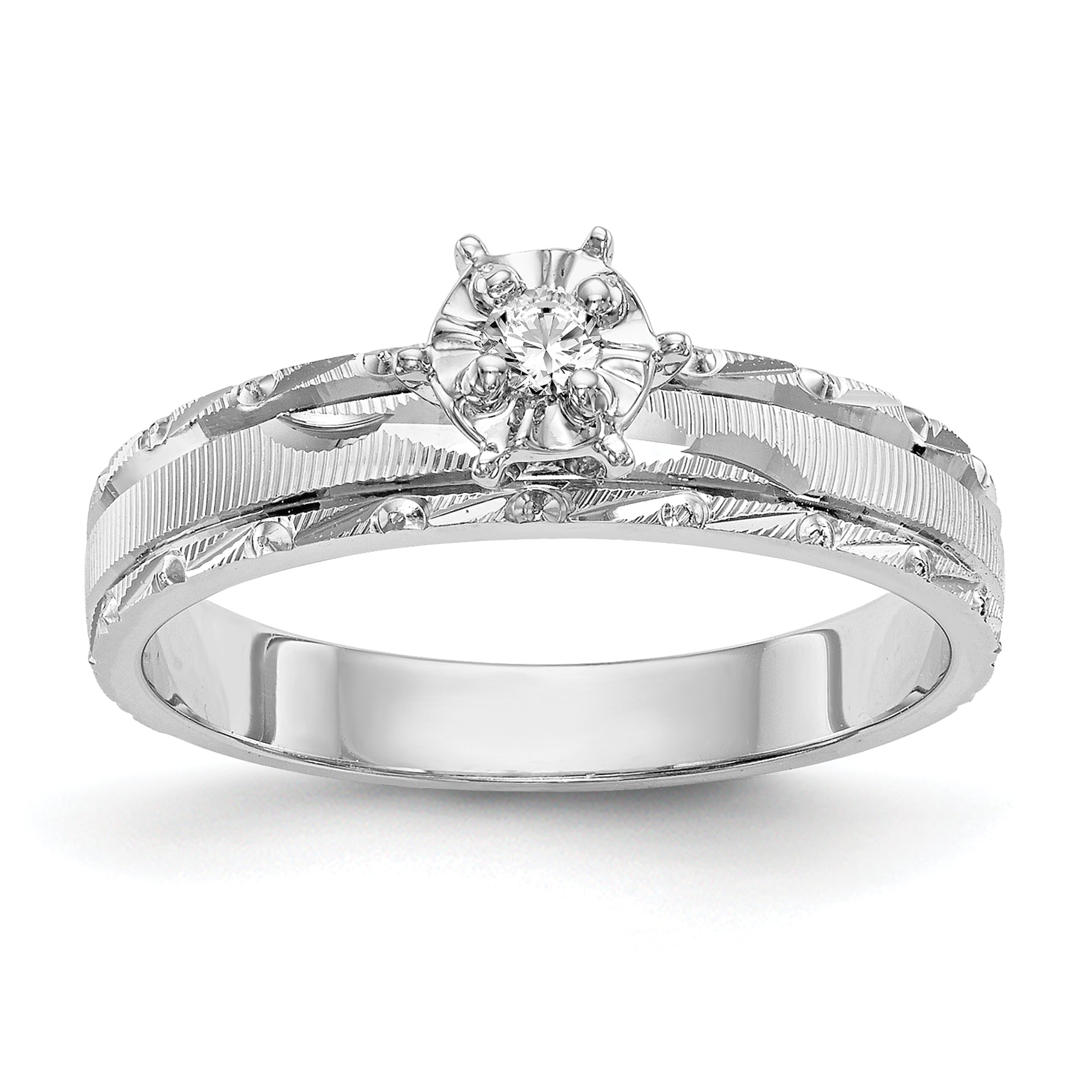 14k White Gold AA Quality 1/20 carat Diamond Trio Complete Engagement Ring Main image