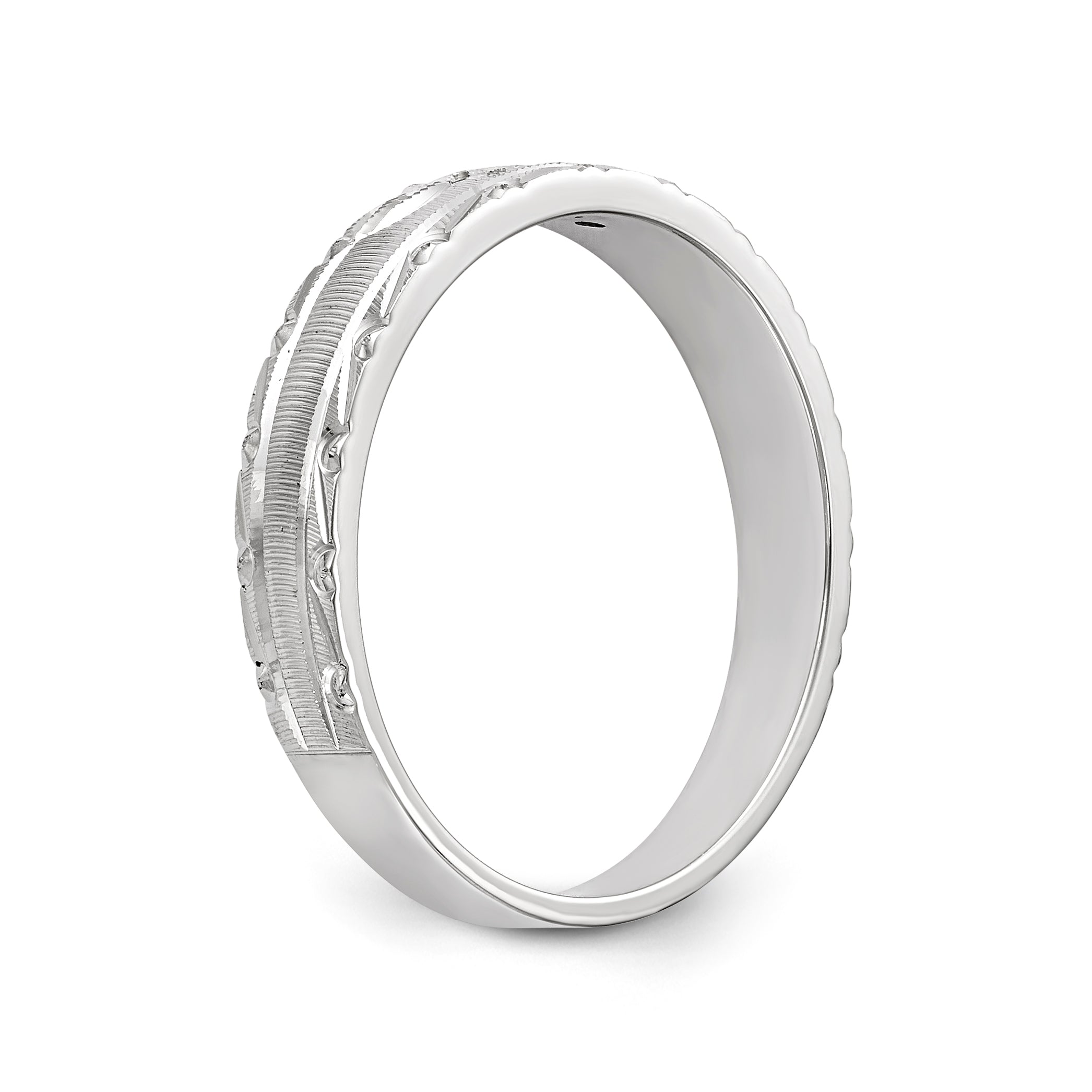 14k White Gold AA Quality .03 carat Diamond Trio Ladies Complete Wedding Band