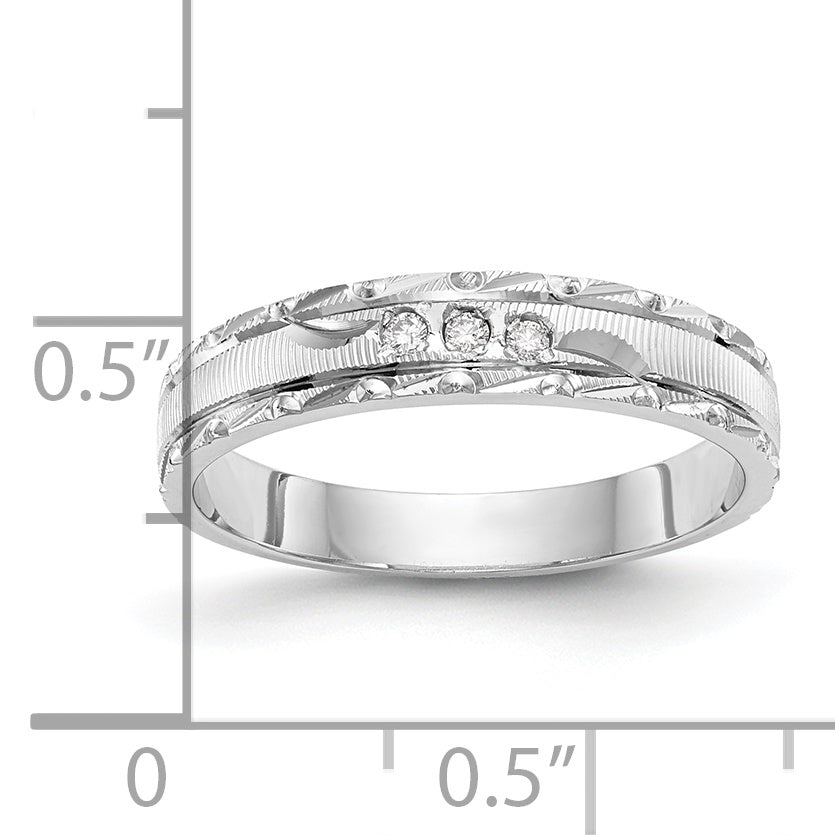 14k White Gold AA Quality .03 carat Diamond Trio Ladies Complete Wedding Band