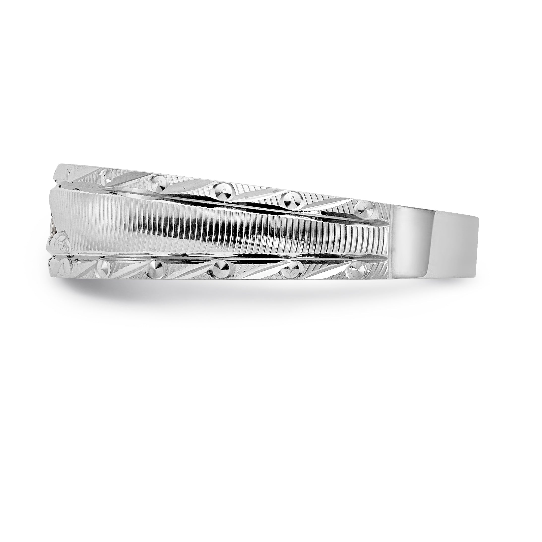 14k White Gold AA Quality .03 carat Diamond Trio Mens Complete Wedding Band