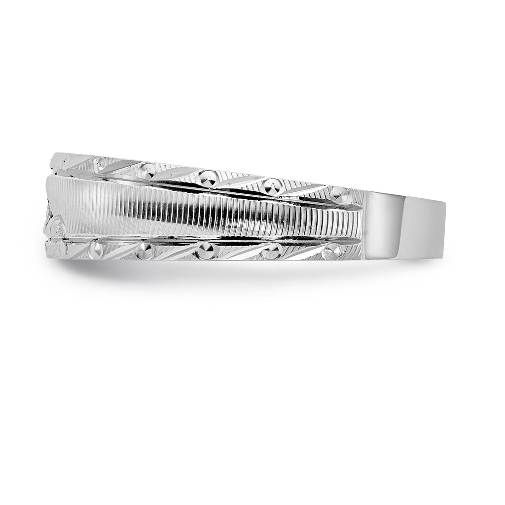 14k White Gold AA Quality .03 carat Diamond Trio Mens Complete Wedding Band